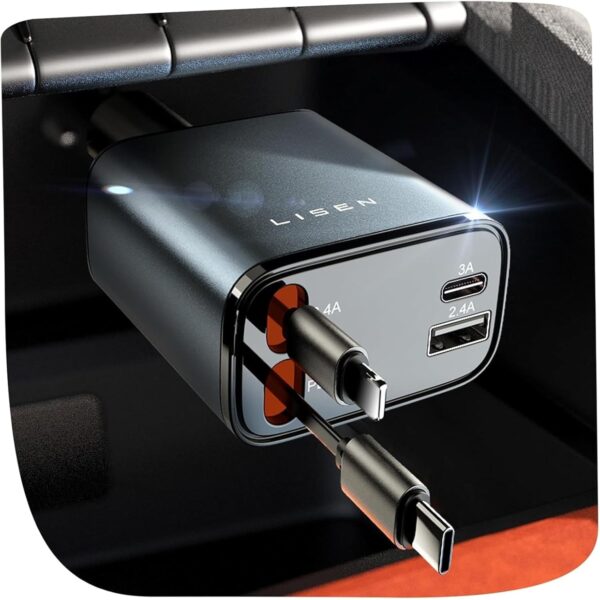 LISEN 84W Retractable Car Charger USB-C Fast Charge for Travel & Car Accessories