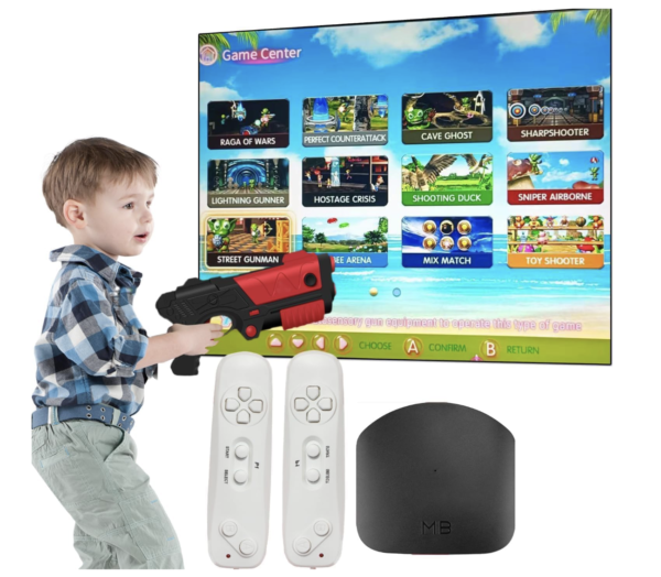 TV Game Console 200+ Built-in Games with 2 Controllers & AR Gun Plug and Play