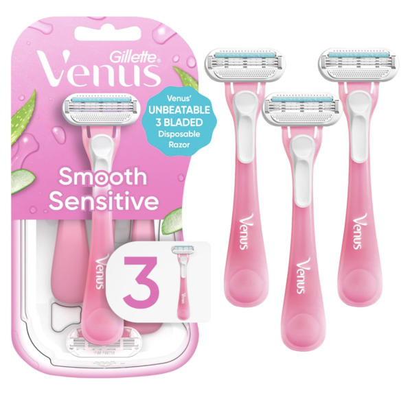 Gillette Venus Sensitive Women’s Disposable Razors Pack of 3 Smooth & Gentle Shave