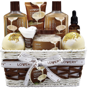 Women’s Gift Basket 9-Piece Vanilla Coconut Spa Set Bath & Body Self Care Kit