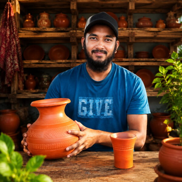 প্রিমিয়াম মাটির কলস ও গ্লাস সেট | Natural Terracotta Water Pot